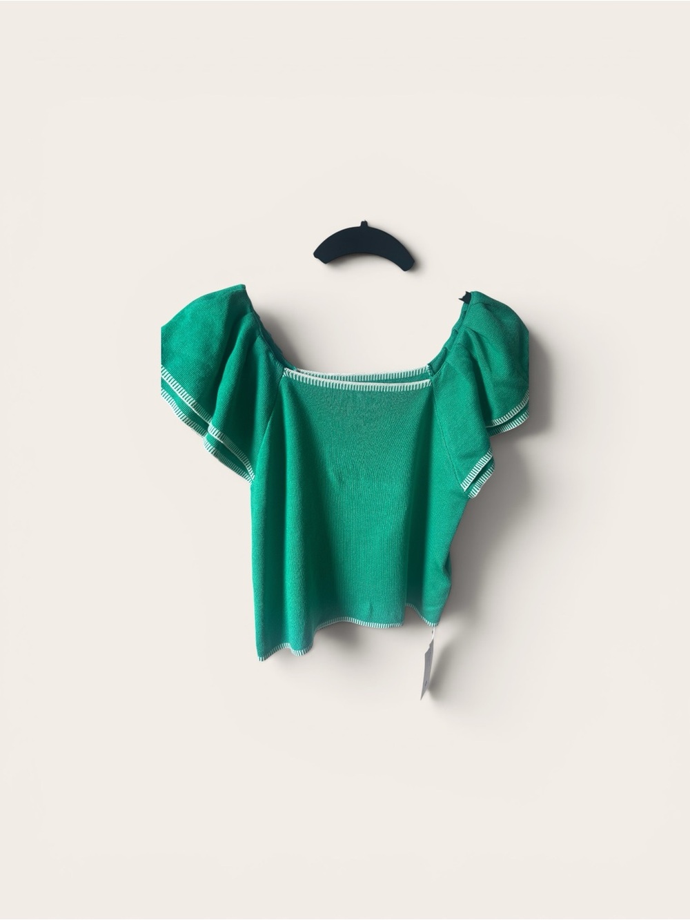 Emerald Green Puff Sleeve Knit Top NWT LARGE